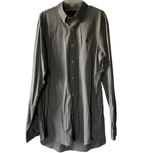 ralph lauren shirt men xl long sleeves blue white check Gingham 17.5